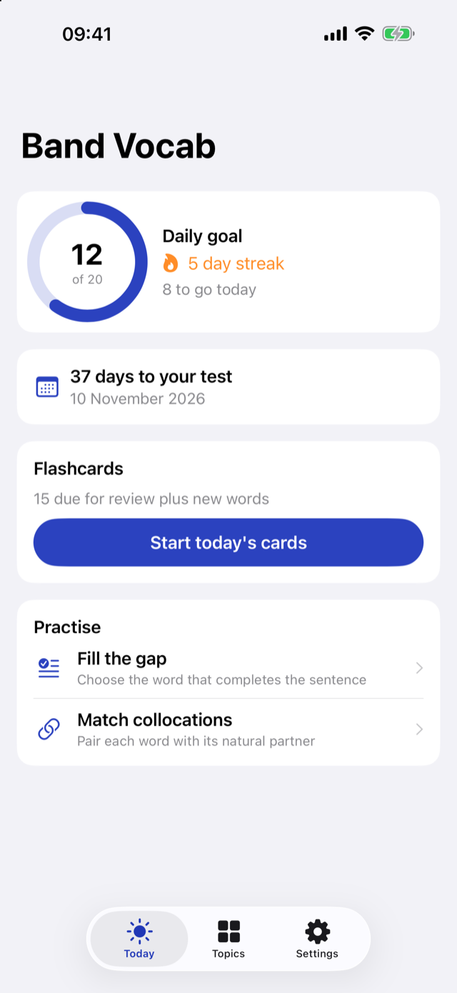 Band Vocab daily goal and streak