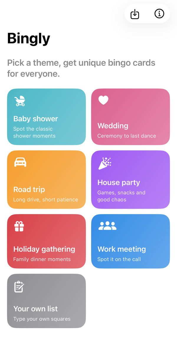 Bingly home screen