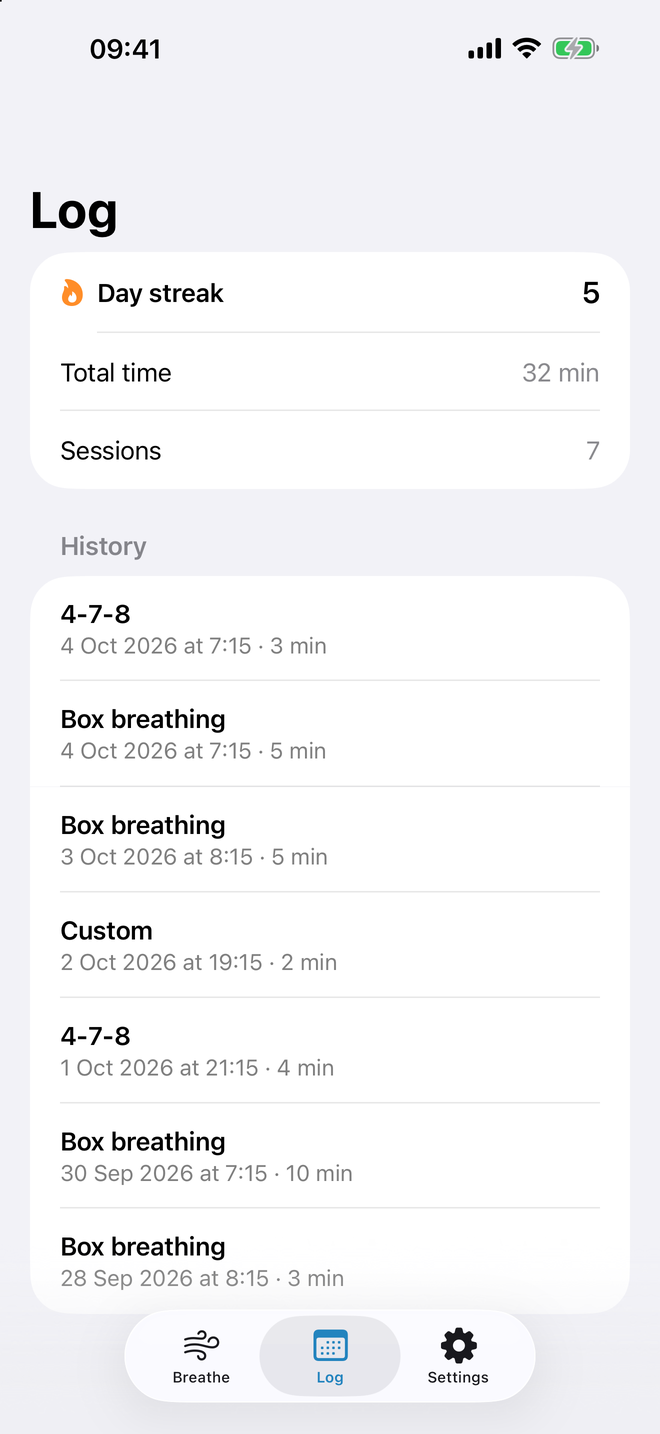 Breathpace session log