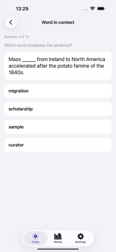 Campus Vocab word in context quiz