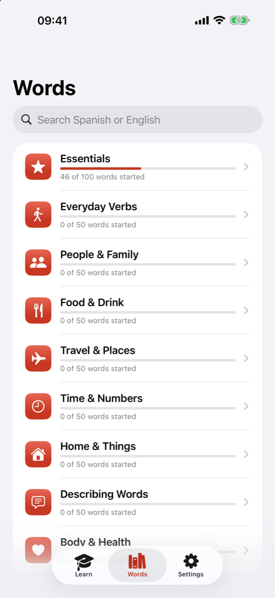Core Spanish word packs