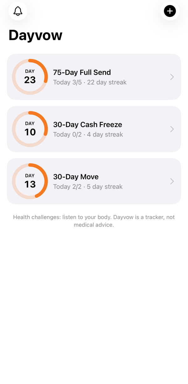 Dayvow home screen