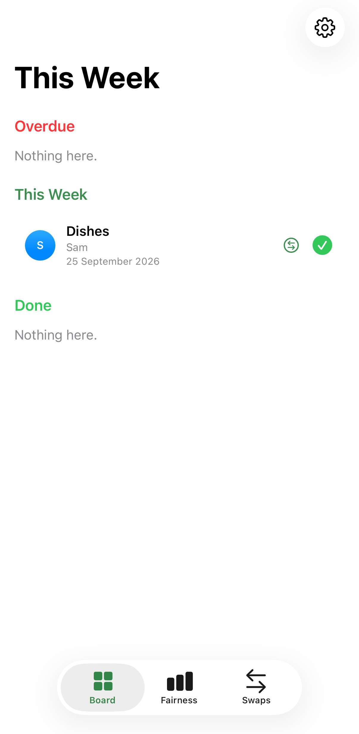 Fairshare weekly board screen