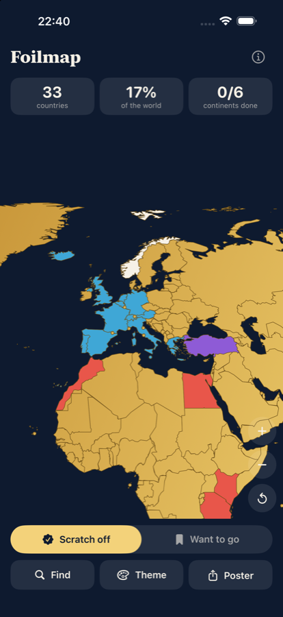 Foilmap world map with scratched-off countries