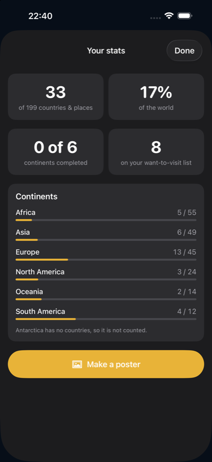 Foilmap stats and continents