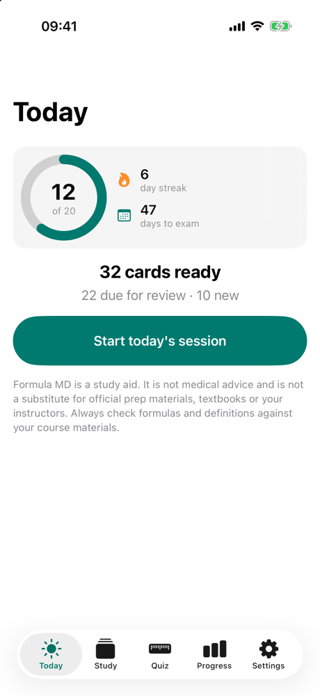 Formula MD Today screen