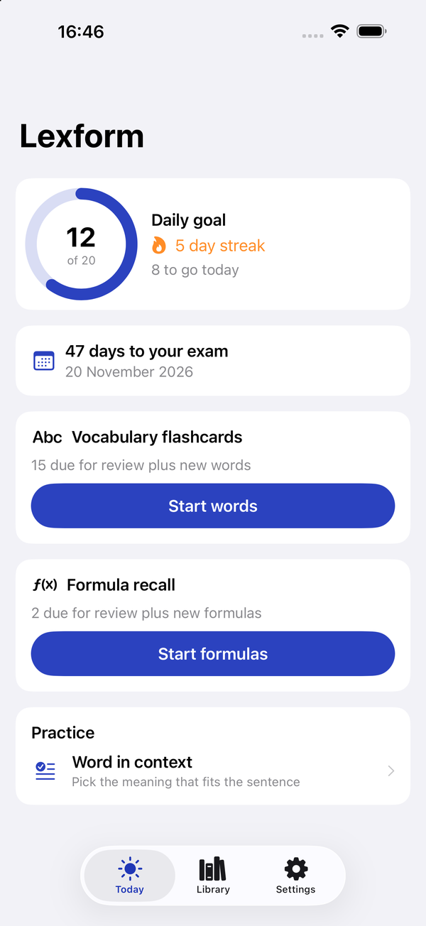 Lexform daily goal and streak