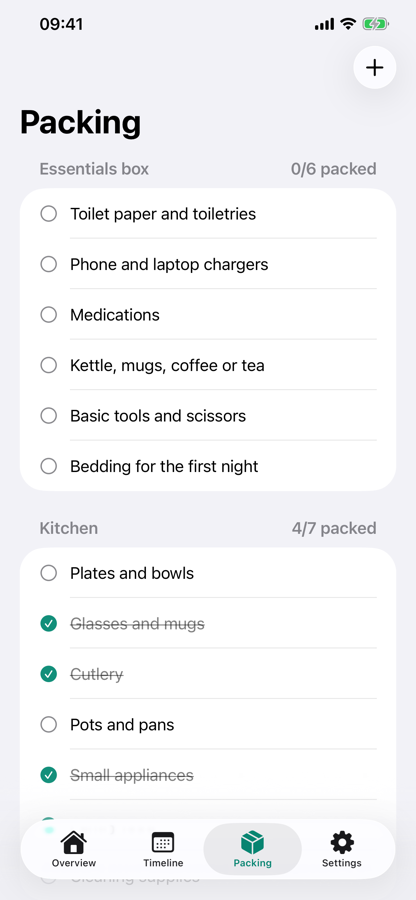 Moveline packing lists