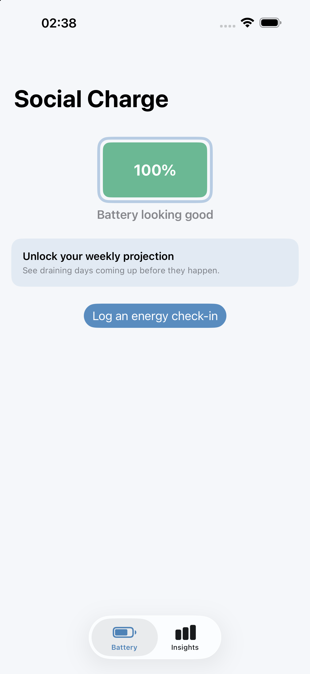 Social Charge battery home screen