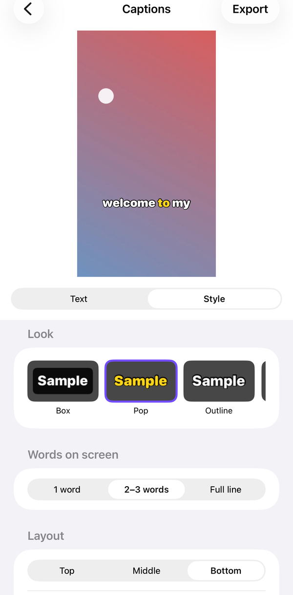Subbed style pop screen