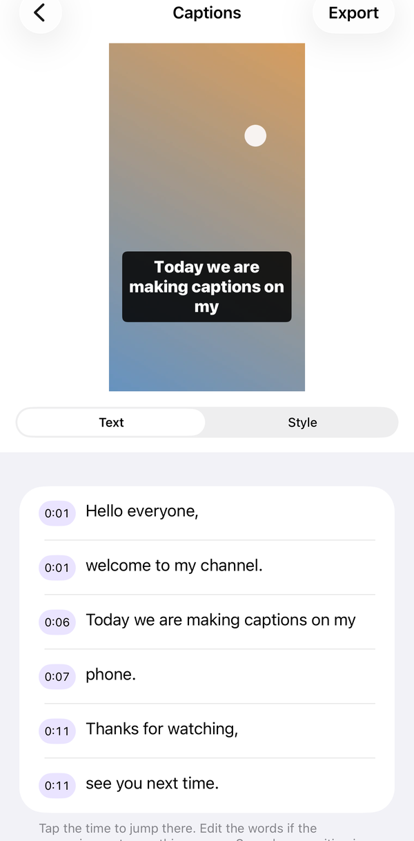 Subbed text screen