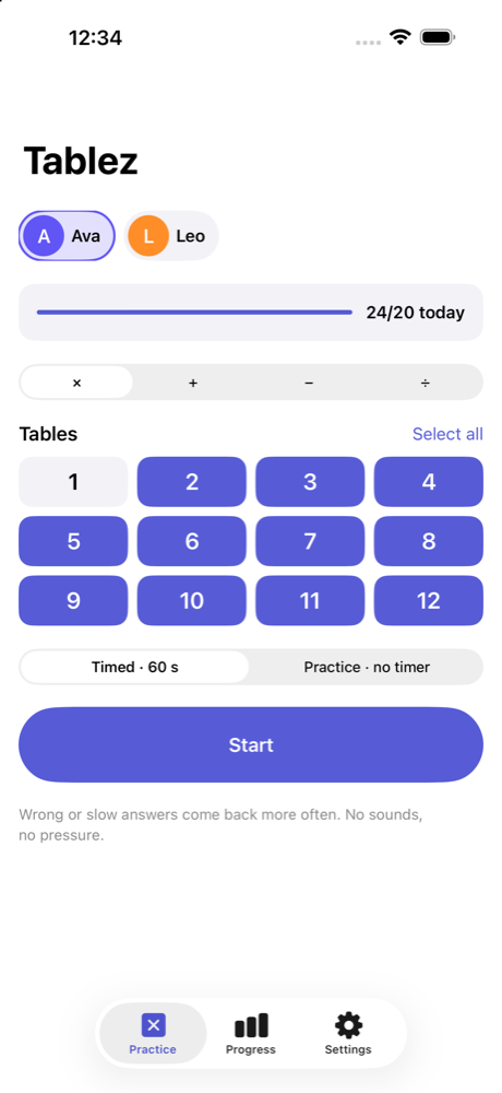 Tablez practice setup