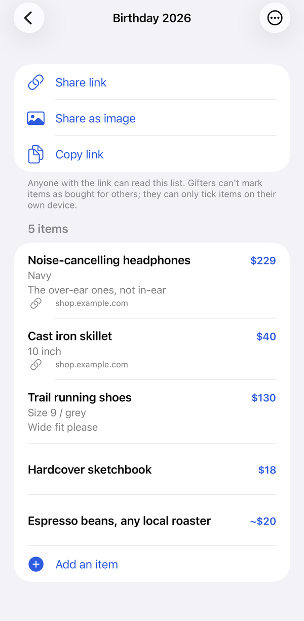 Wishlet list screen