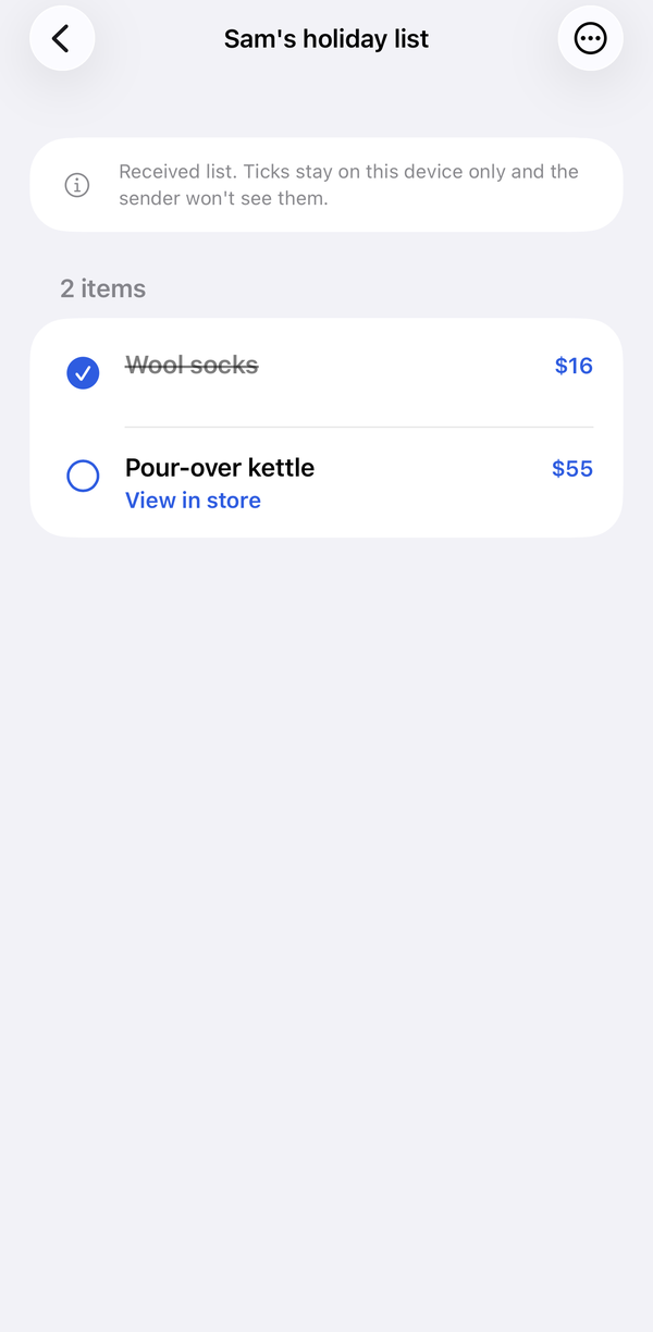 Wishlet received screen